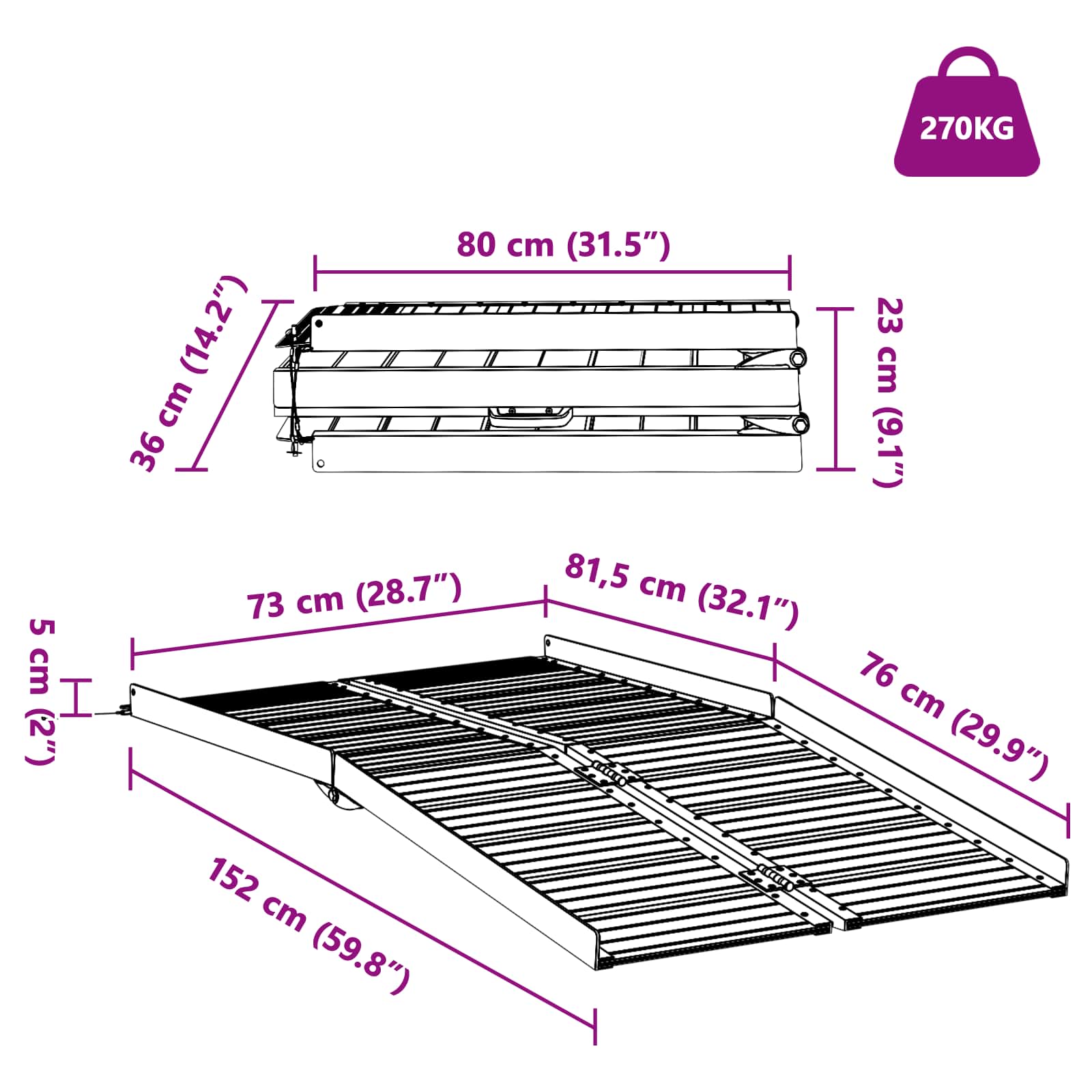 Rampă pentru scaun cu rotile Argintiu 152 x 73 x 11 cm Aluminiu GartenMobel Dekor