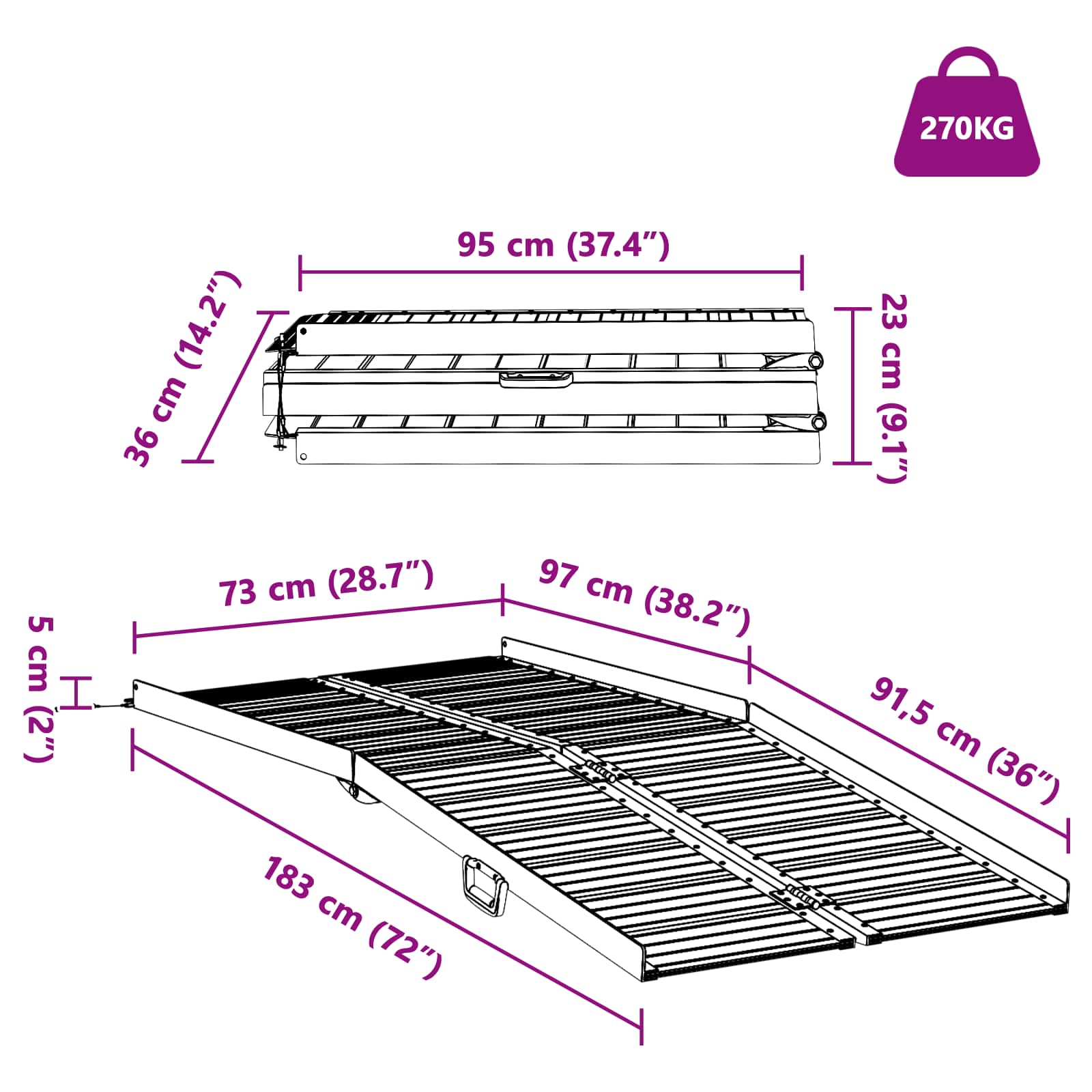Rampă pentru scaun cu rotile Argintiu 183 x 73 x 11 cm Aluminiu GartenMobel Dekor