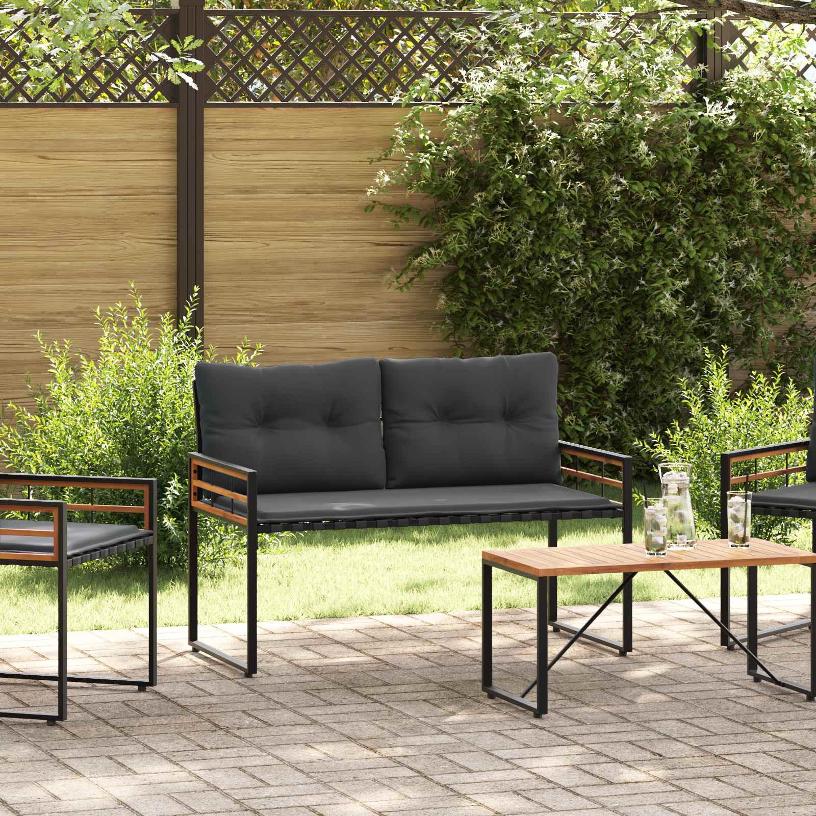 Bancă cu strat din lemn cu pernă Gri închis 114 x 55 x 77 cm GartenMobel Dekor