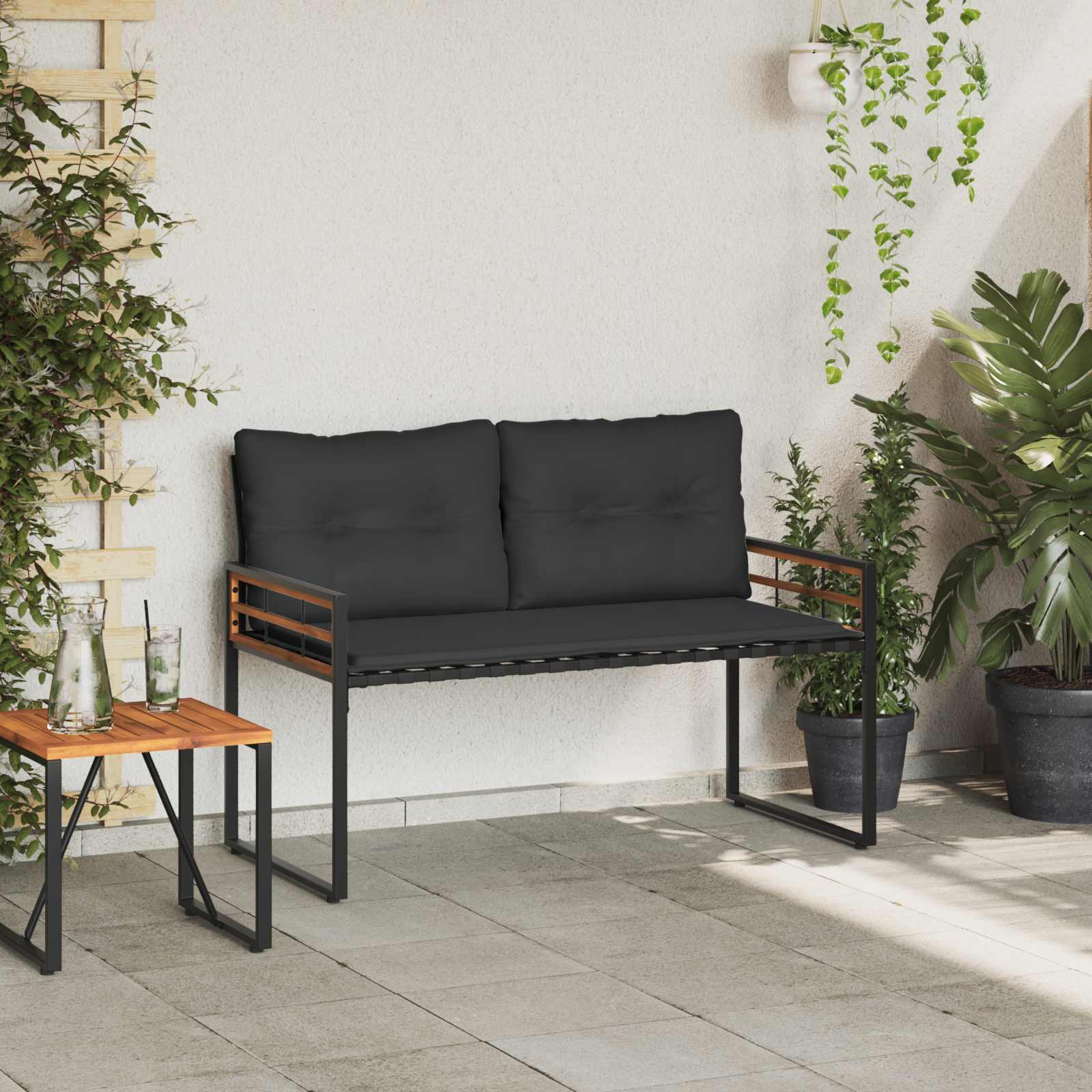 Bancă cu strat din lemn cu pernă Gri închis 114 x 55 x 77 cm GartenMobel Dekor