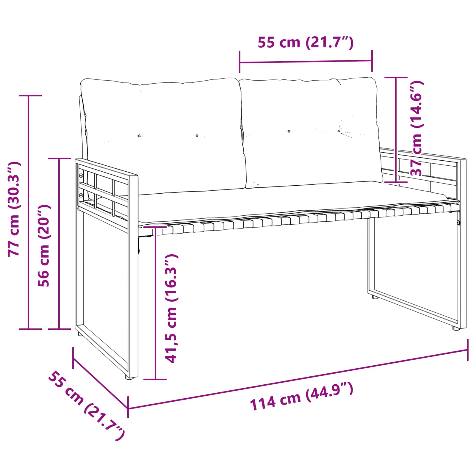 Bancă cu strat din lemn cu pernă Gri închis 114 x 55 x 77 cm GartenMobel Dekor