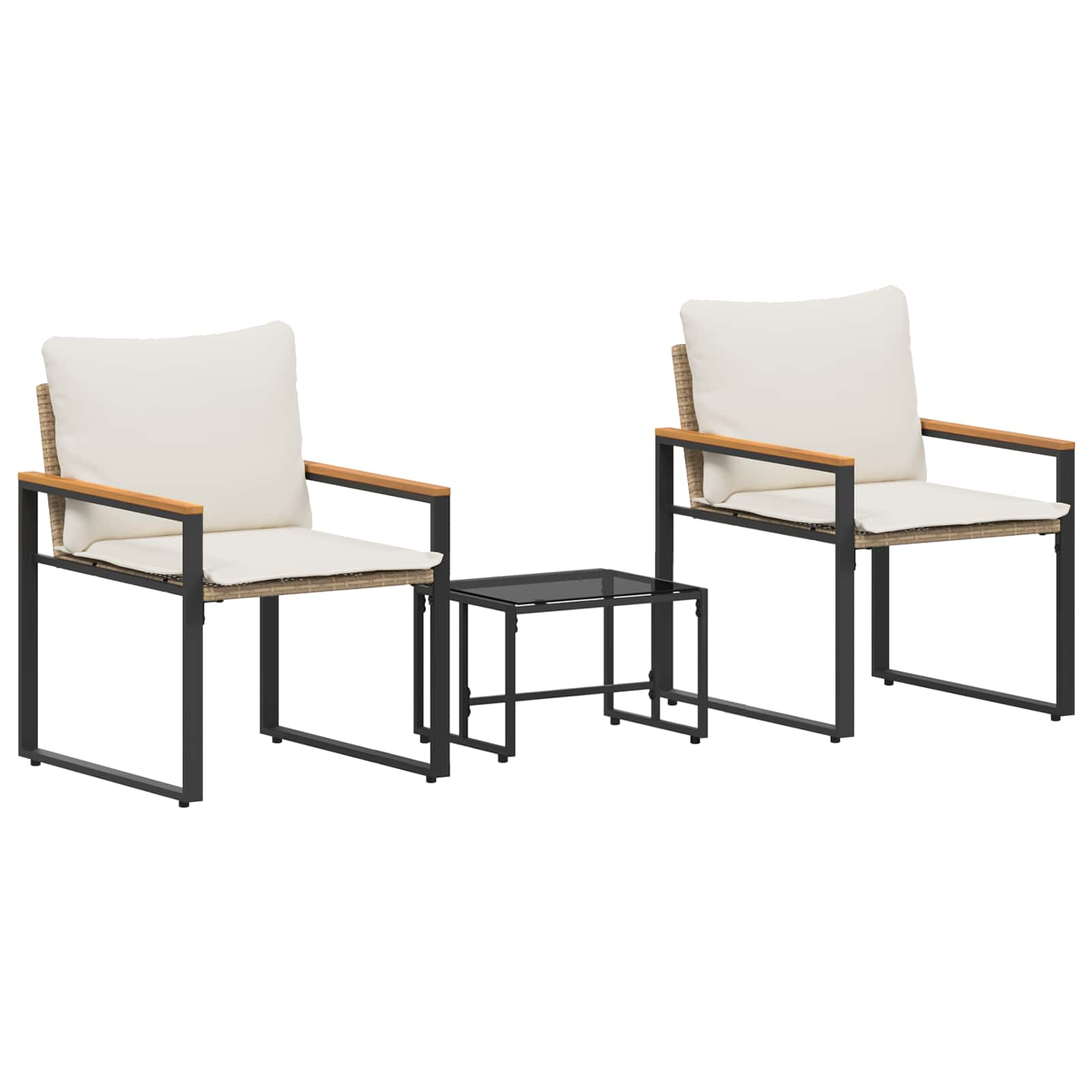 Seturi de mobilier cu pernă 3 pcs Bej și alb crem Ratan GartenMobel Dekor