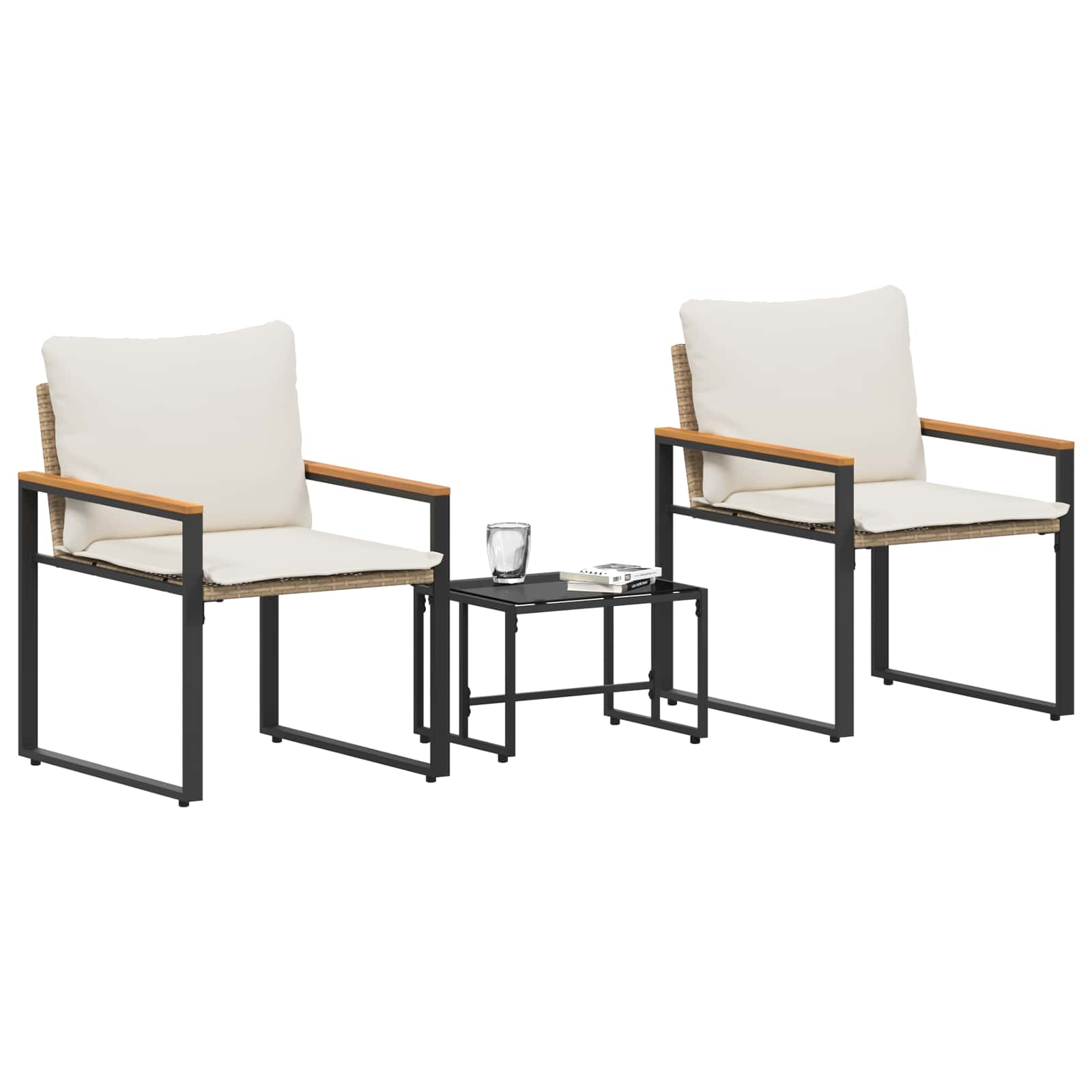 Seturi de mobilier cu pernă 3 pcs Bej și alb crem Ratan GartenMobel Dekor