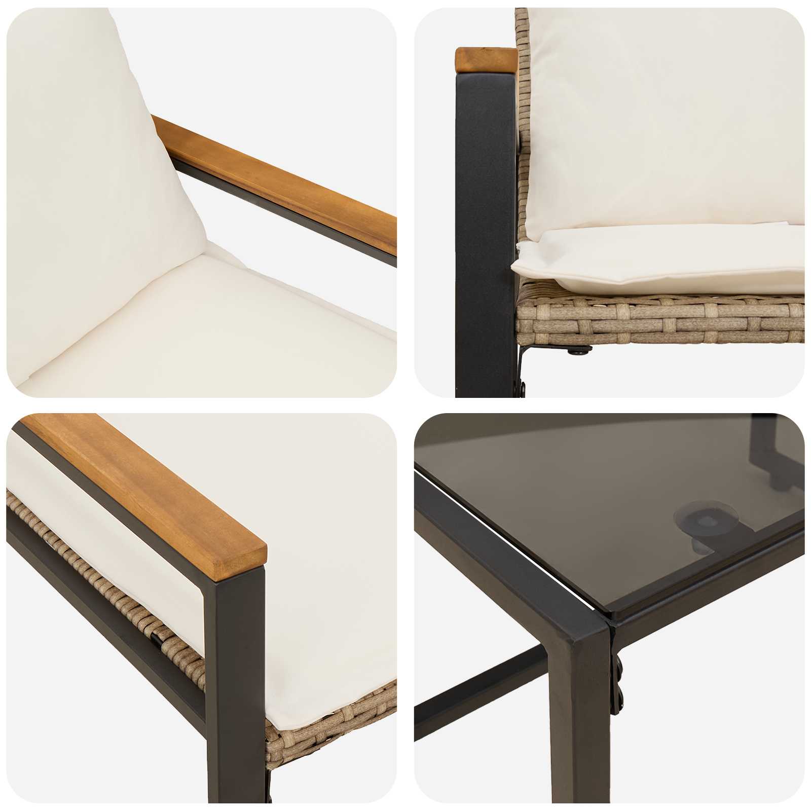 Seturi de mobilier cu pernă 3 pcs Bej și alb crem Ratan GartenMobel Dekor