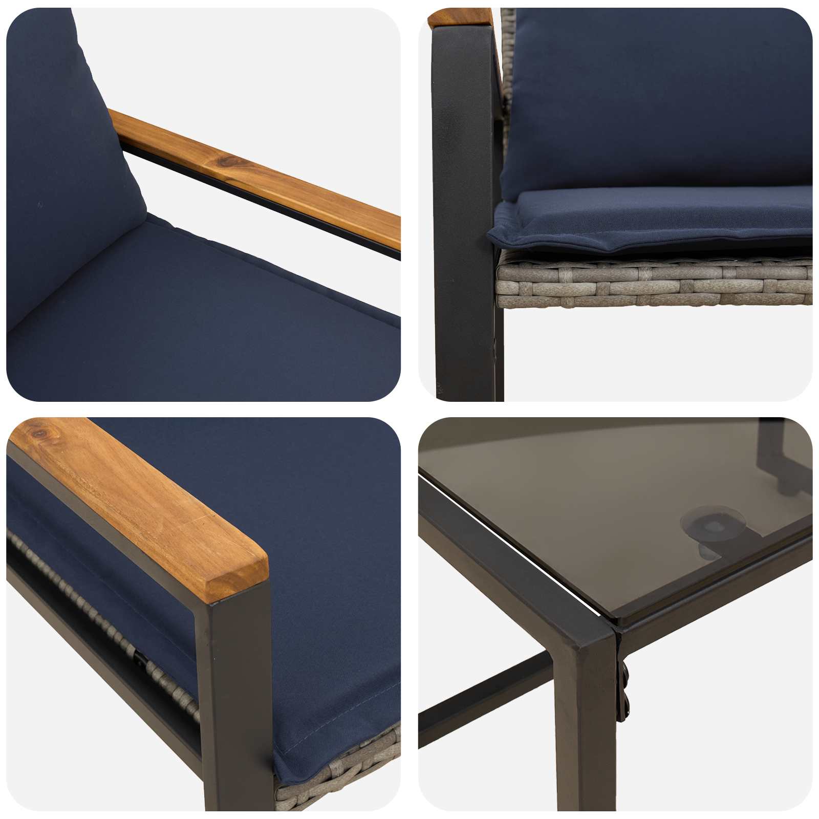 Seturi de mobilier cu pernă 3 pcs Gri și albastru marin Ratan GartenMobel Dekor