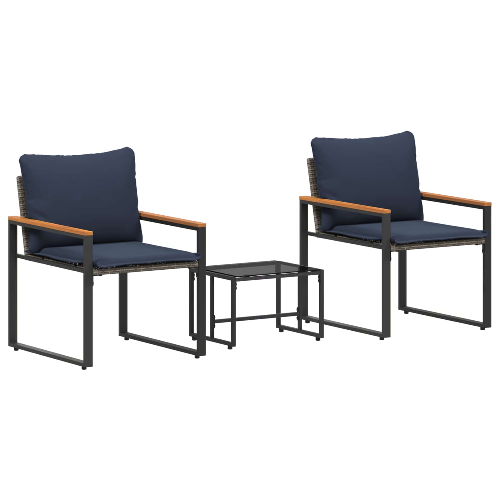 Seturi de mobilier cu pernă 3 pcs Gri și albastru marin Ratan GartenMobel Dekor