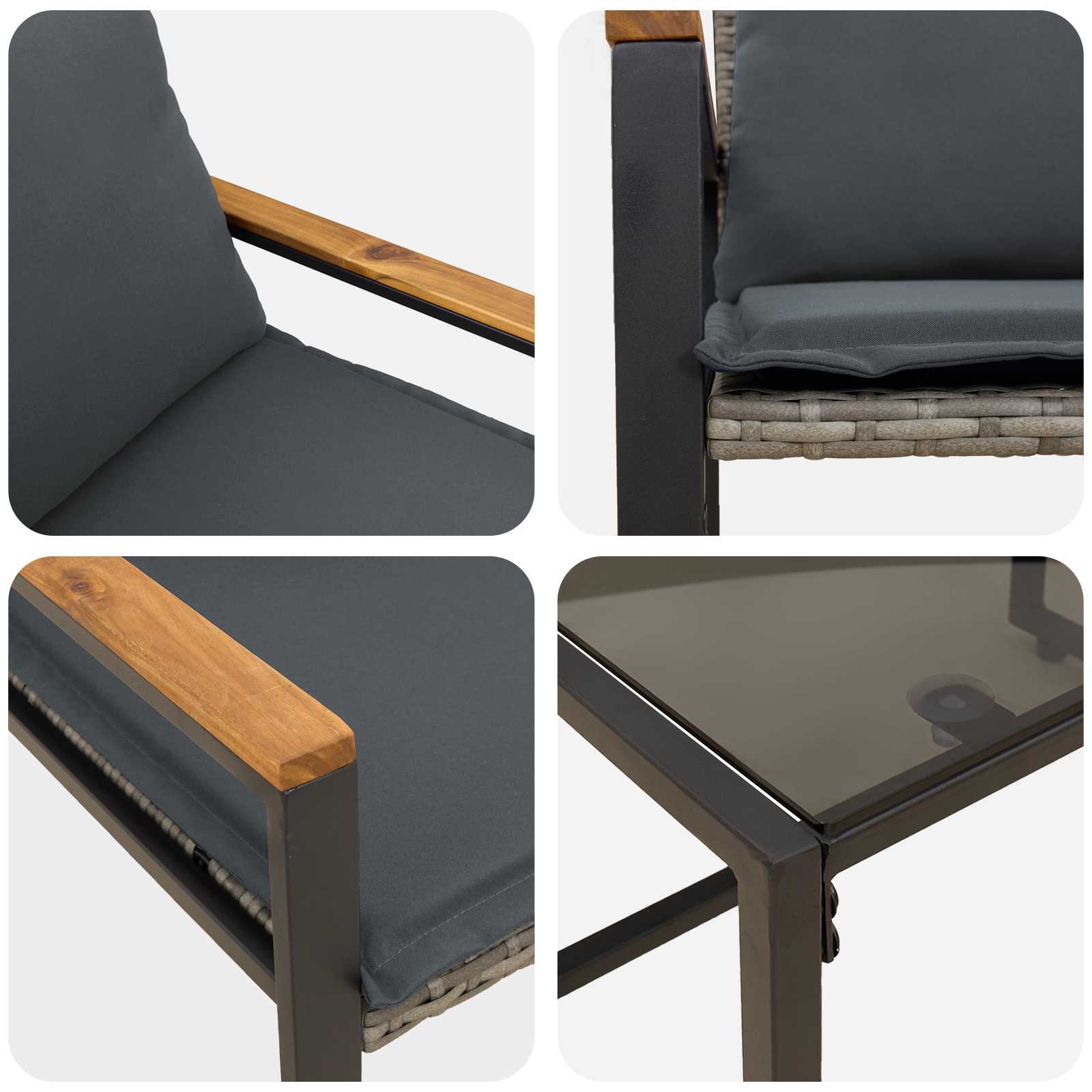 Seturi de mobilier cu pernă 3 pcs Gri și gri închis Ratan GartenMobel Dekor