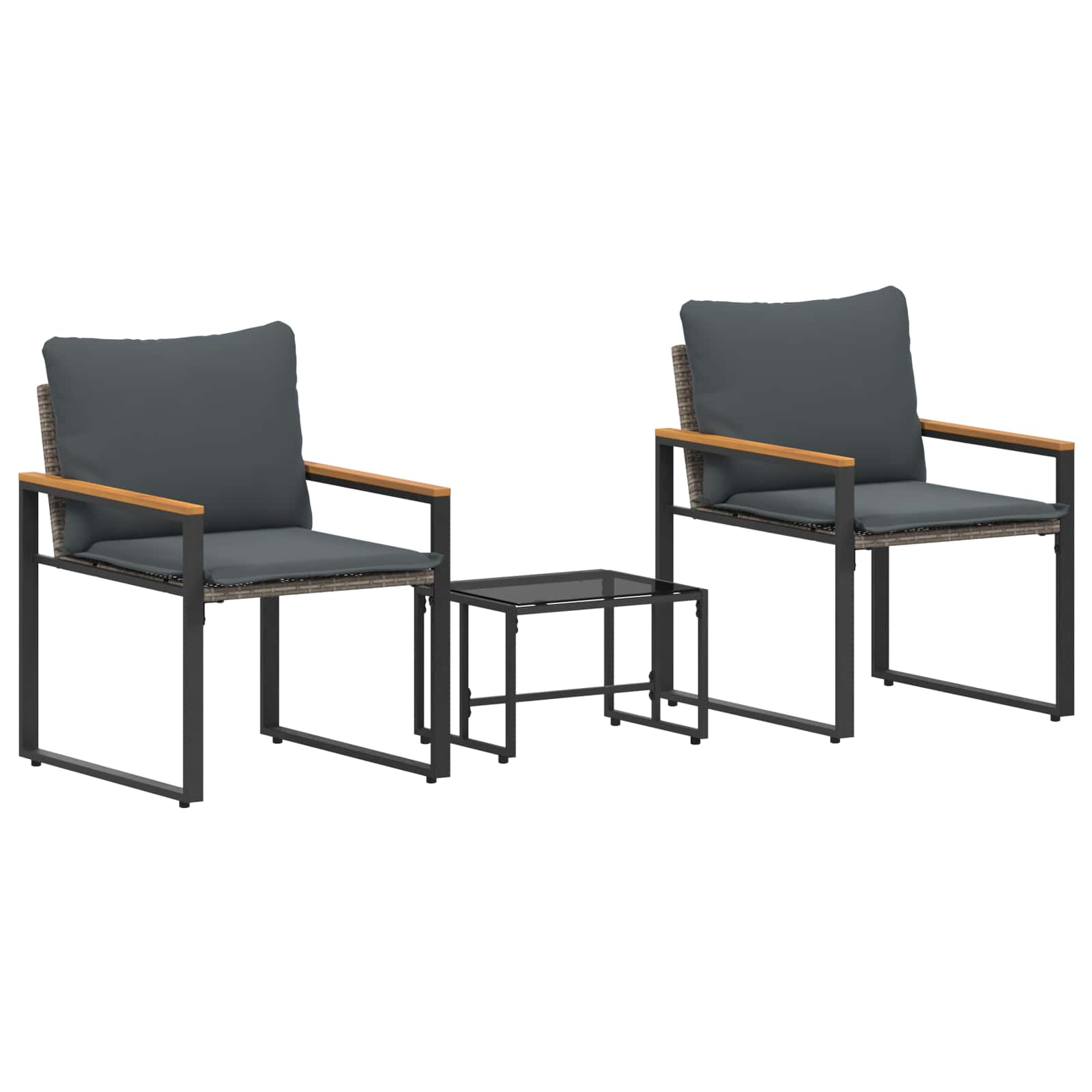 Seturi de mobilier cu pernă 3 pcs Gri și gri închis Ratan GartenMobel Dekor