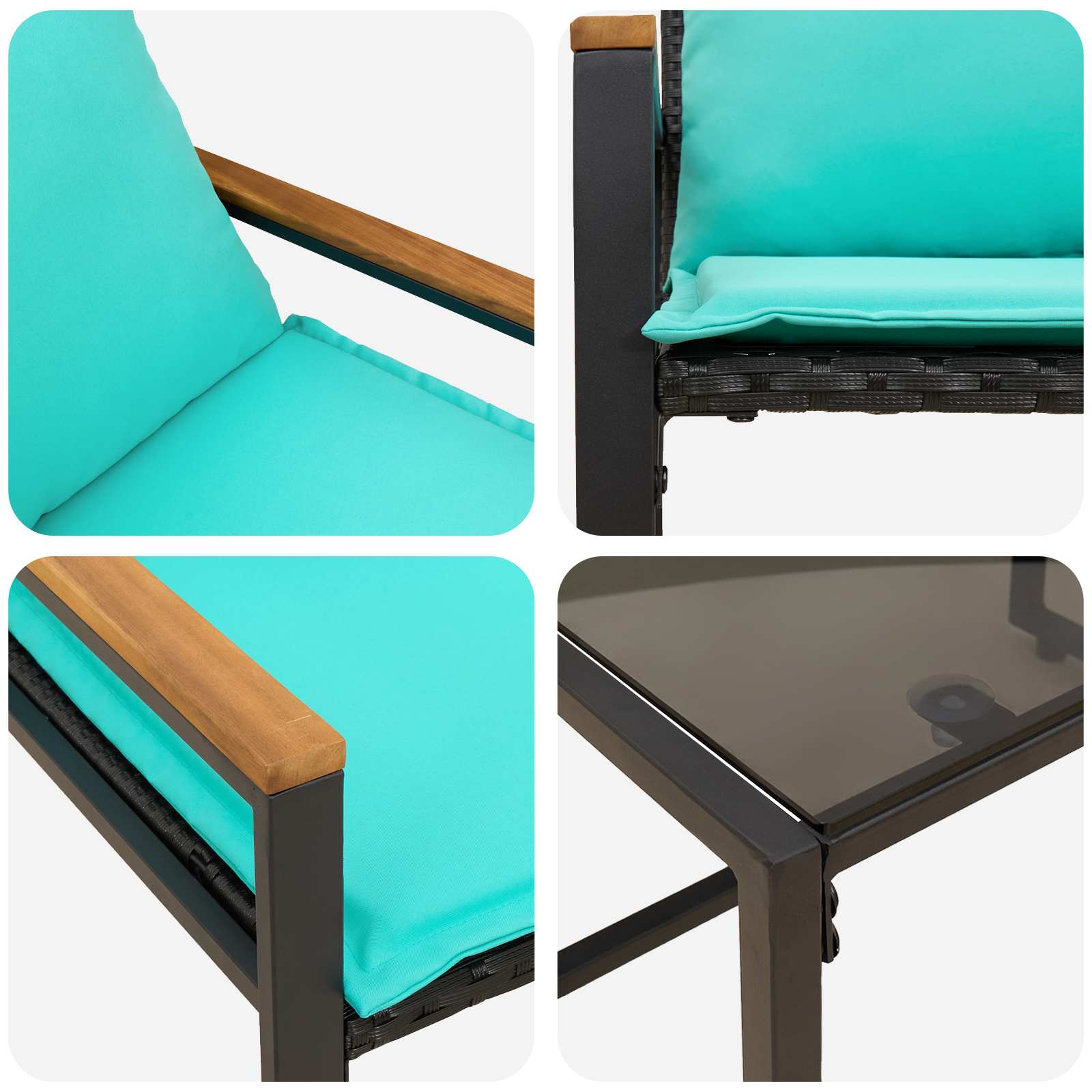 Seturi de mobilier cu pernă 3 pcs Negru și Turcoaz Ratan GartenMobel Dekor