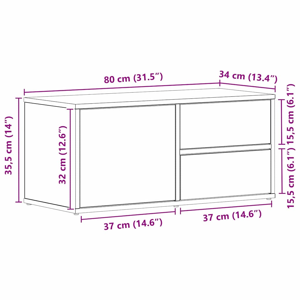 Cabinet TV cu sertar Stejar Negru 80 x 34 x 36 cm Lemn compozit GartenMobel Dekor