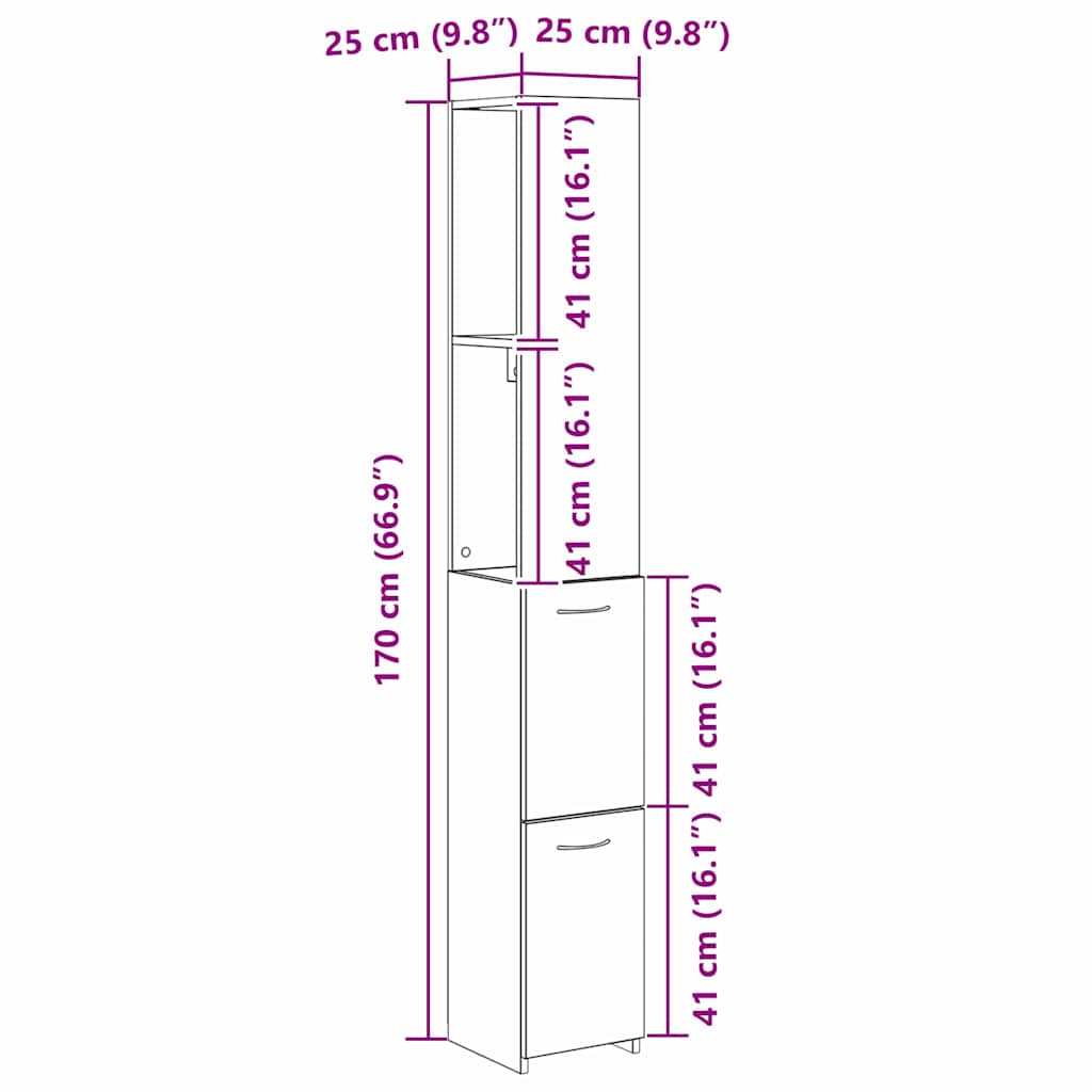 Dulap de Baie Stejar Negru 25 x 25 x 170 cm Lemn compozit GartenMobel Dekor
