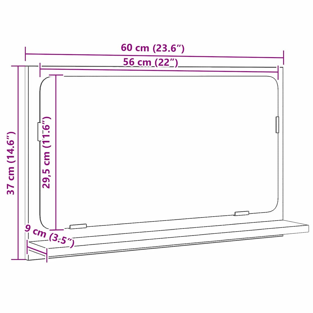 Raft cu Oglindă Stejar Negru 60 x 10,5 x 37 cm Lemn compozit GartenMobel Dekor