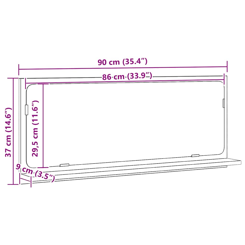 Raft cu Oglindă Stejar Negru 90 x 10,5 x 37 cm Lemn compozit GartenMobel Dekor
