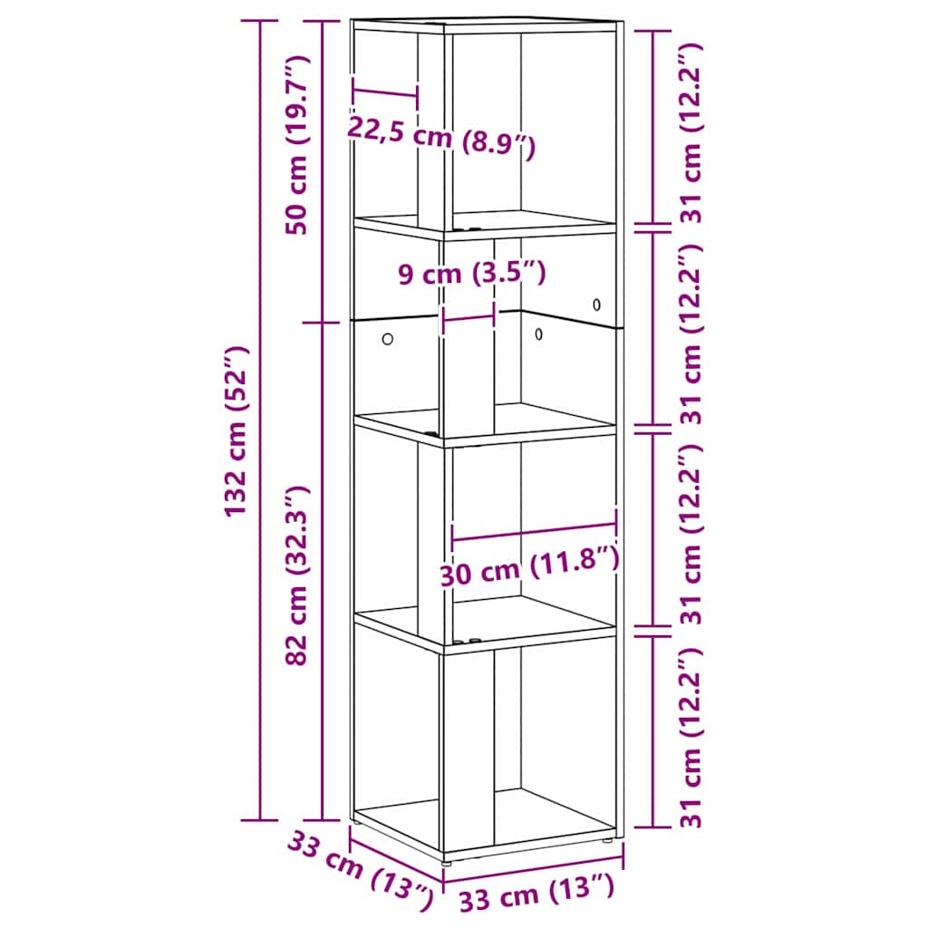 Rafturi de colț Stejar Negru 33 x 33 x 132 cm Lemn compozit GartenMobel Dekor