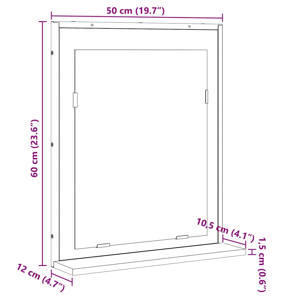 Oglindă pentru baie cu raft Pe perete Negru 50 x 12 x 60 cm GartenMobel Dekor