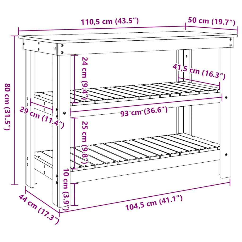 Banc de lucru Maro ceruit 110,5 x 50 x 80 cm Lemn masiv de pin GartenMobel Dekor