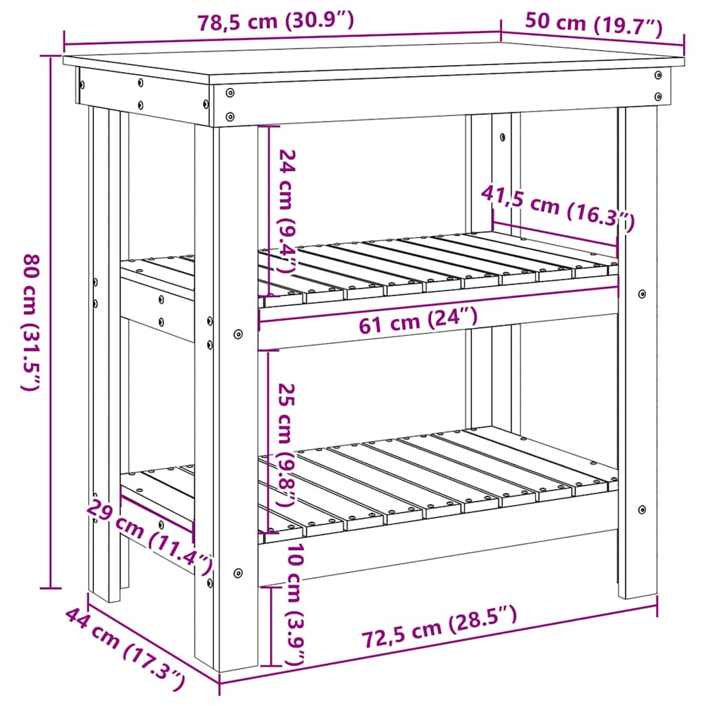Banc de lucru Maroniu cerat 78,5 x 50 x 80 cm Lemn de pin masiv GartenMobel Dekor