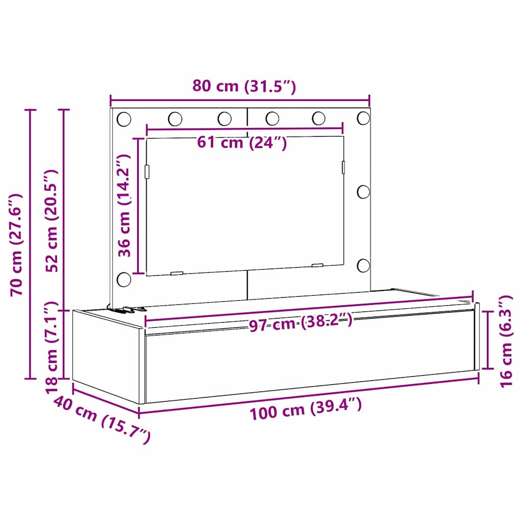 Masă de Machiaj cu sertar Maro 100 x 40 x 70 cm Lemn compozit GartenMobel Dekor