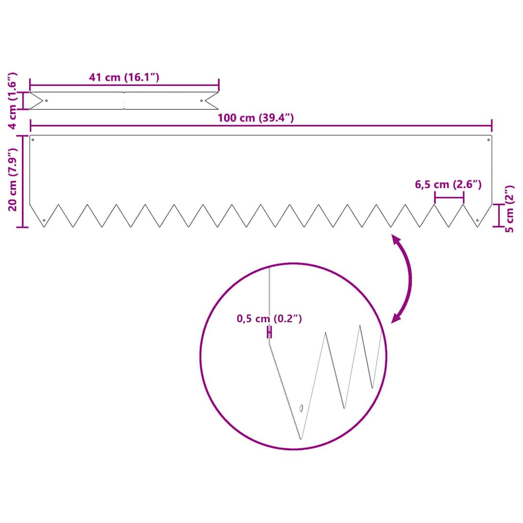 Margine pentru gazon 10 pcs Negru 100 x 0.05 x 20 cm GartenMobel Dekor