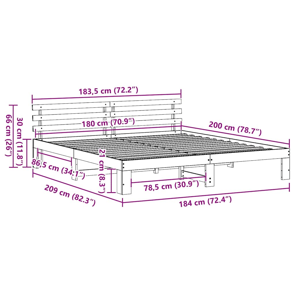 Cadru de pat cu headboard Alb 180 x 200 cm Lemn de pin masiv GartenMobel Dekor