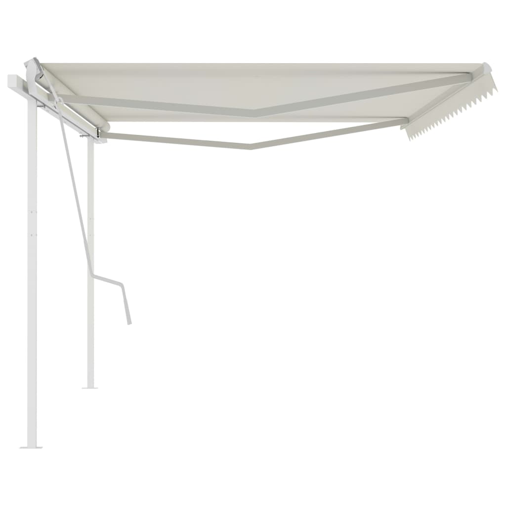 Copertină retractabilă manual, cu stâlpi, crem, 5x3 m GartenMobel Dekor