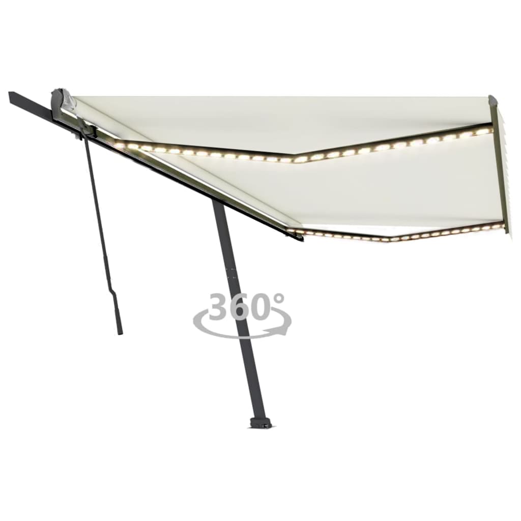Copertină retractabilă manual cu LED, crem, 500x300 cm GartenMobel Dekor