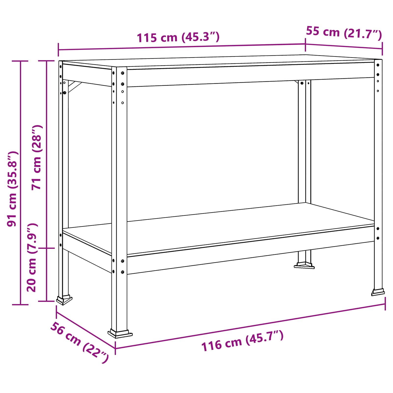 Bănci de lucru cu raft Negru 81 x 41 x 145 cm Lemn compozit GartenMobel Dekor