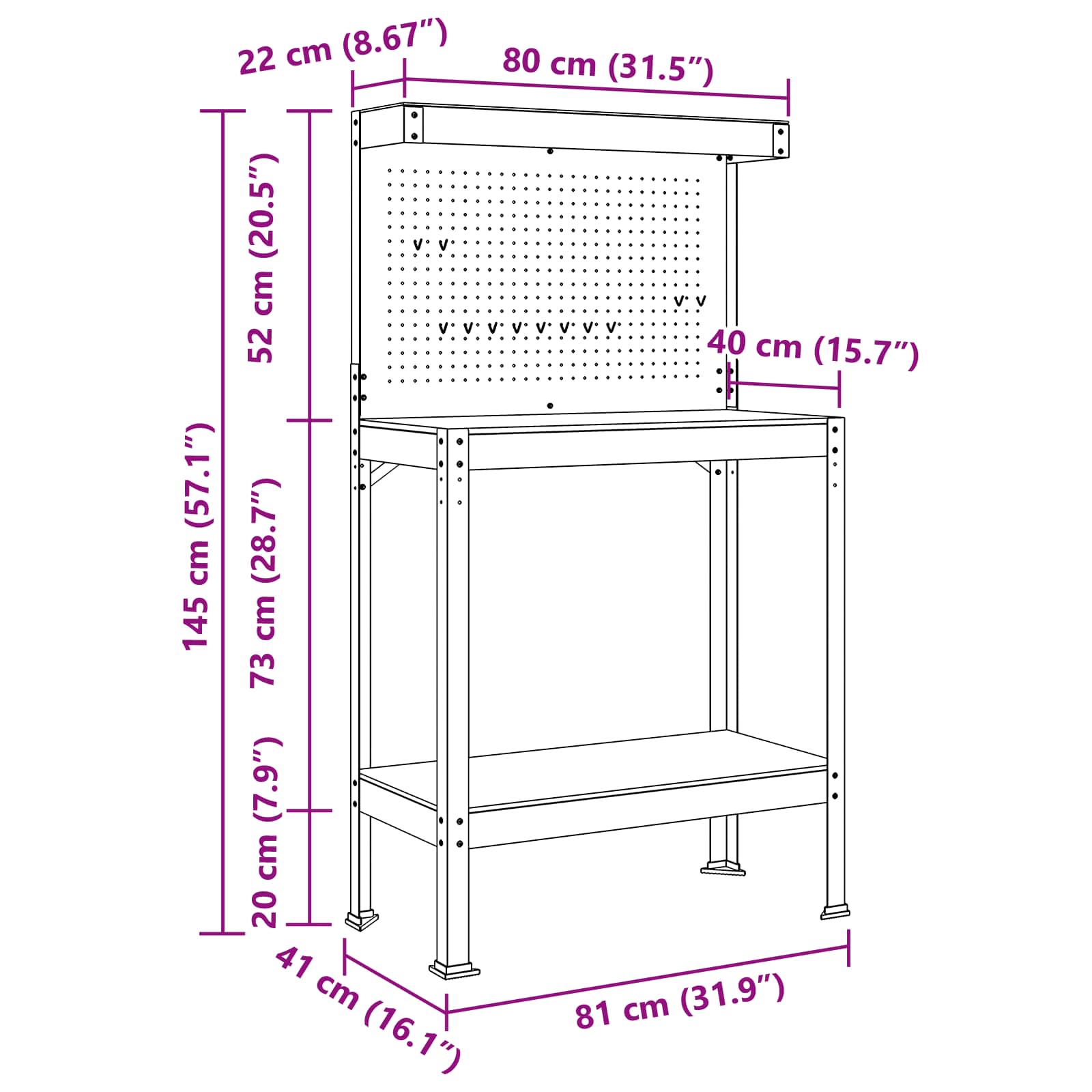 Bănci de lucru cu raft Negru 81 x 41 x 145 cm Lemn compozit GartenMobel Dekor