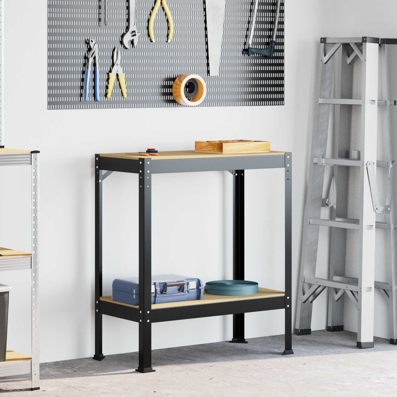 Bănci de lucru cu raft Negru 81 x 41 x 145 cm Lemn compozit GartenMobel Dekor