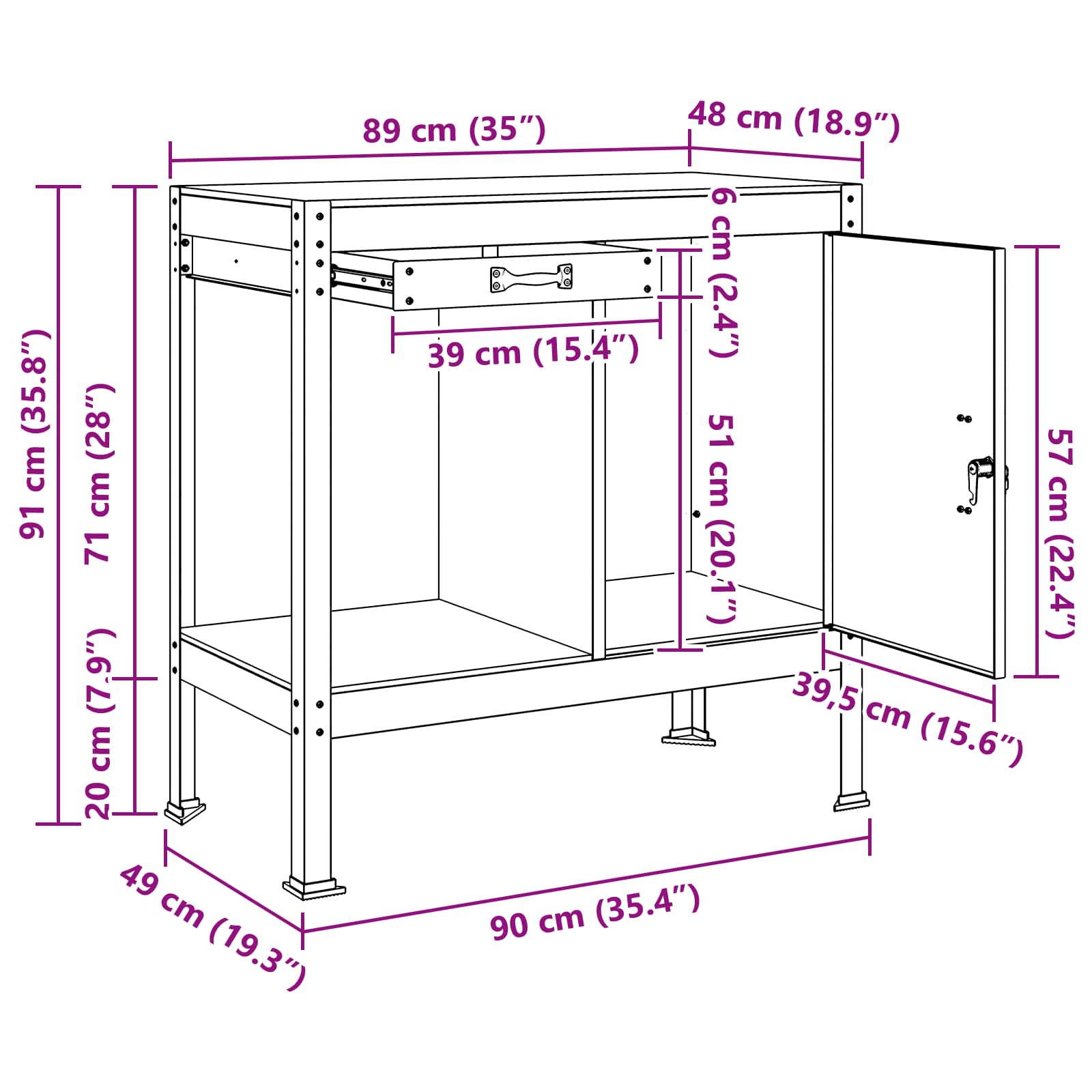 Bănci de lucru cu sertar Negru 81 x 41 x 145 cm Lemn compozit GartenMobel Dekor