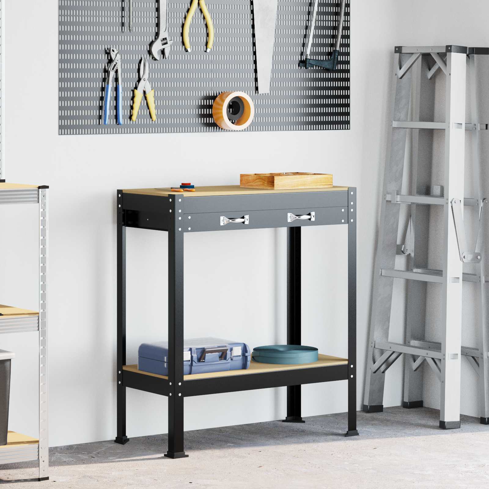 Bănci de lucru cu sertar Negru 81 x 41 x 145 cm Lemn compozit GartenMobel Dekor