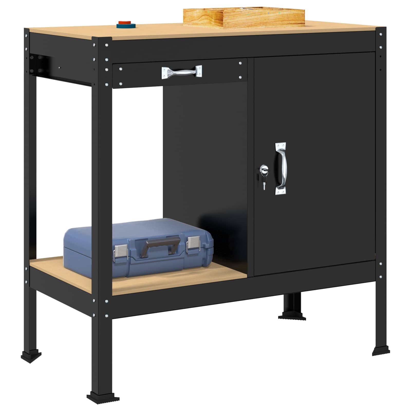Bănci de lucru cu sertar Negru 81 x 41 x 145 cm Lemn compozit GartenMobel Dekor