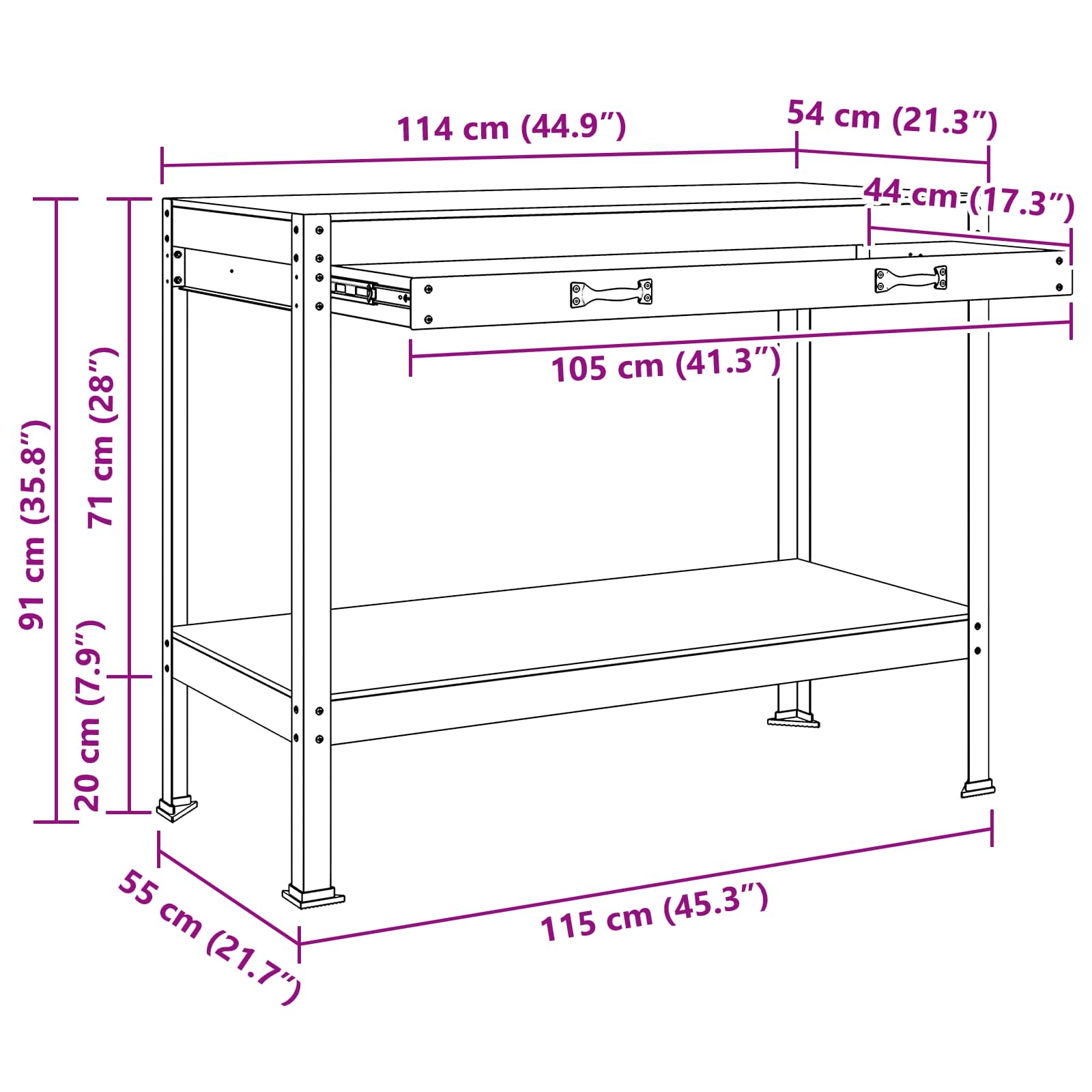 Bănci de lucru cu sertar Negru 81 x 41 x 145 cm Lemn compozit GartenMobel Dekor