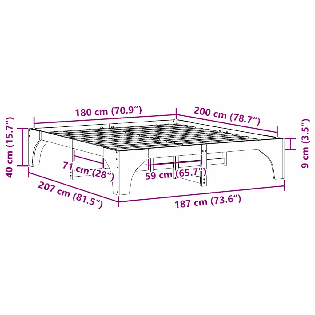 Cadru de pat Alb 180 x 200 cm Lemn de pin masiv GartenMobel Dekor