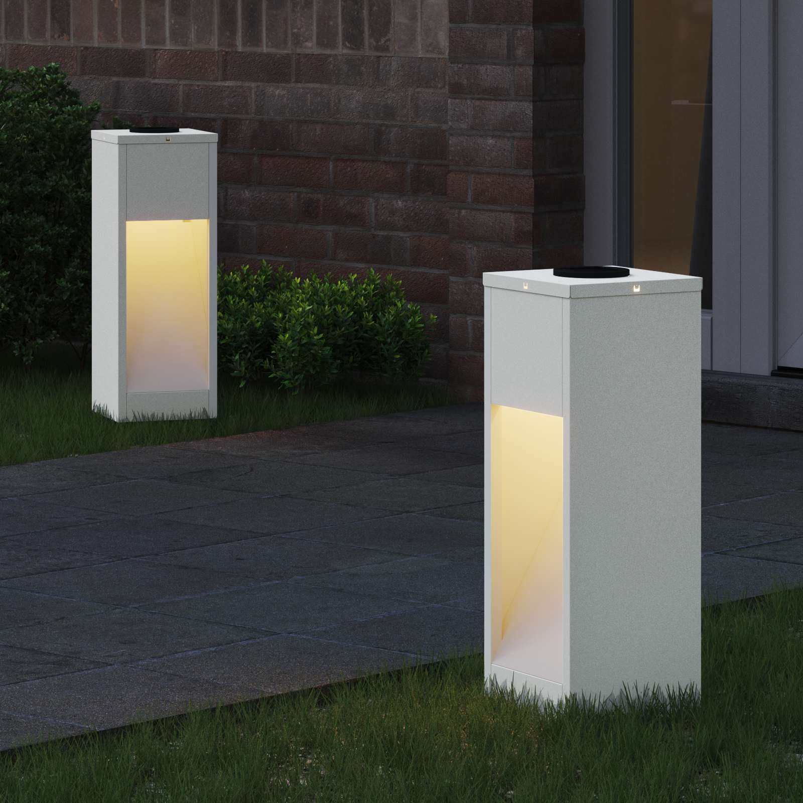 Lampa de parcurs LED solar 2 pcs Alb Oțel laminat la rece GartenMobel Dekor