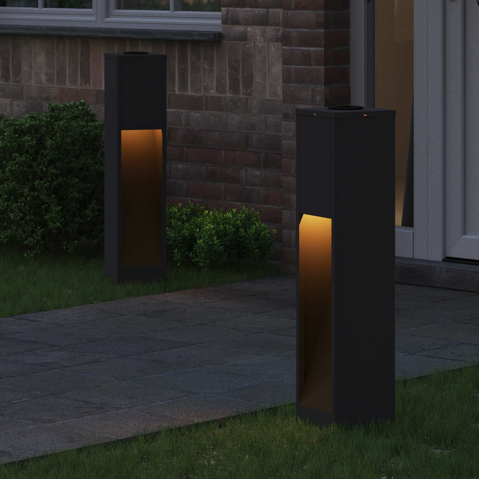 Lampa de parcurs LED solar 2 pcs Negru Oțel laminat la rece GartenMobel Dekor