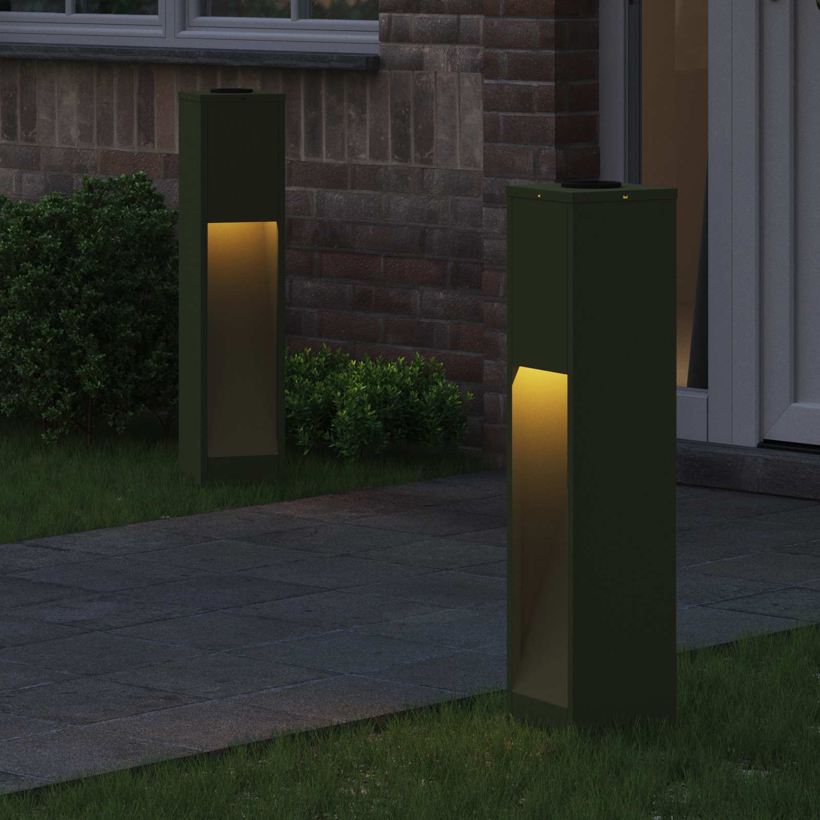Lampa de parcurs LED solar 2 pcs Verde măsliniu GartenMobel Dekor