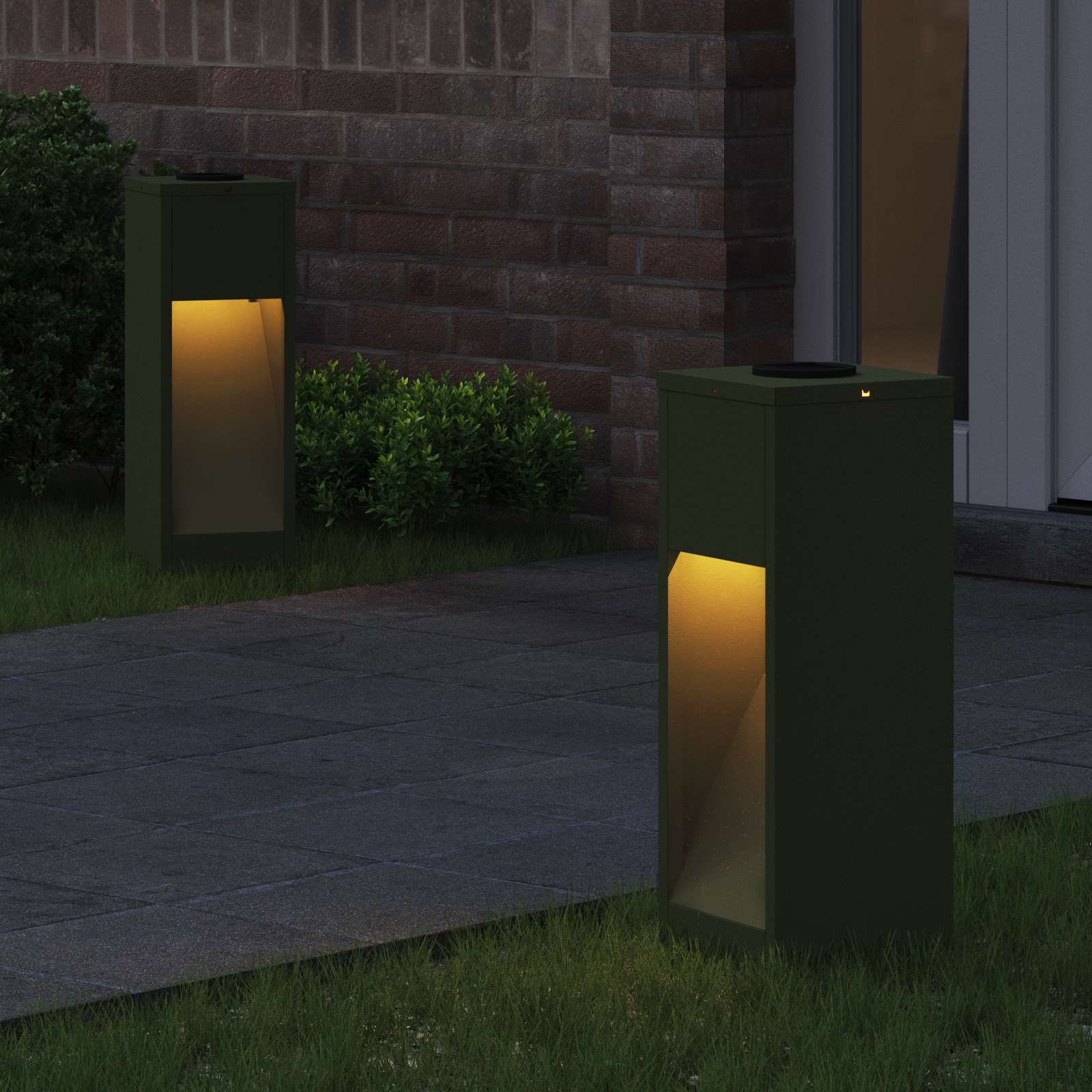 Lampa de parcurs LED solar 2 pcs Verde măsliniu GartenMobel Dekor