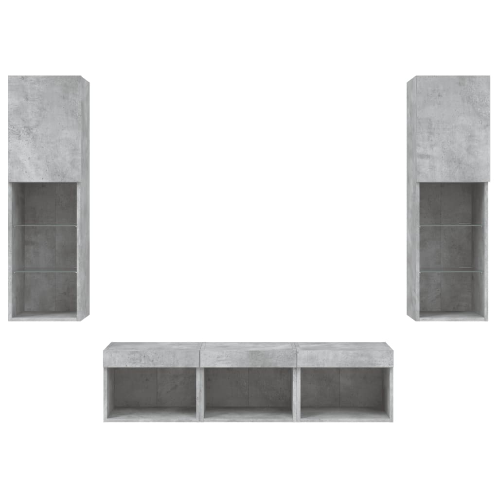 Unități TV de perete cu LED-uri 5 piese gri beton lemn compozit GartenMobel Dekor