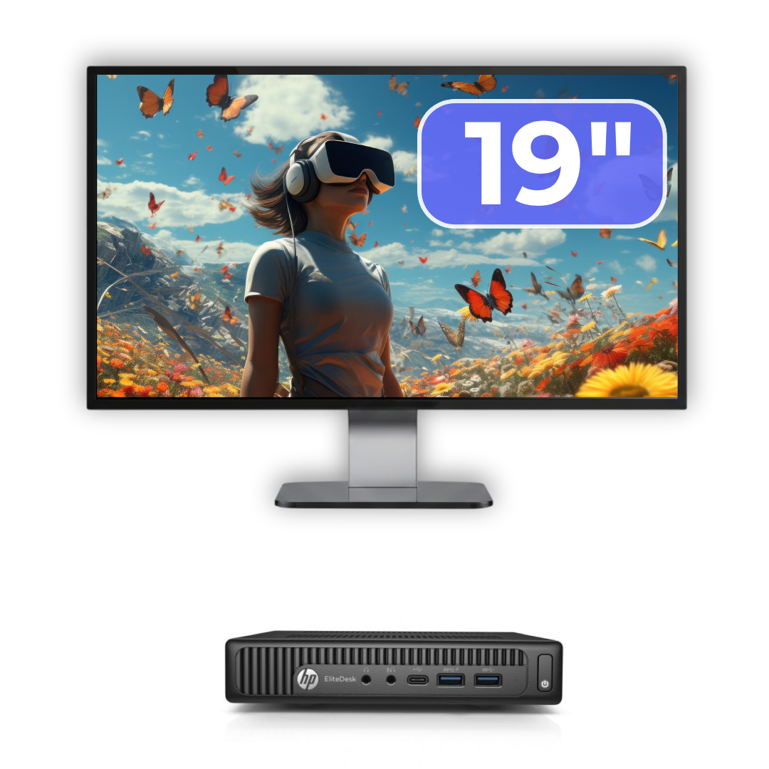 Pachet Calculator Second Hand HP Elitedesk 800 G2 Mini PC, Intel Core i7-6700T 2.80GHz, 16GB DDR4, 512GB SSD + Monitor 19