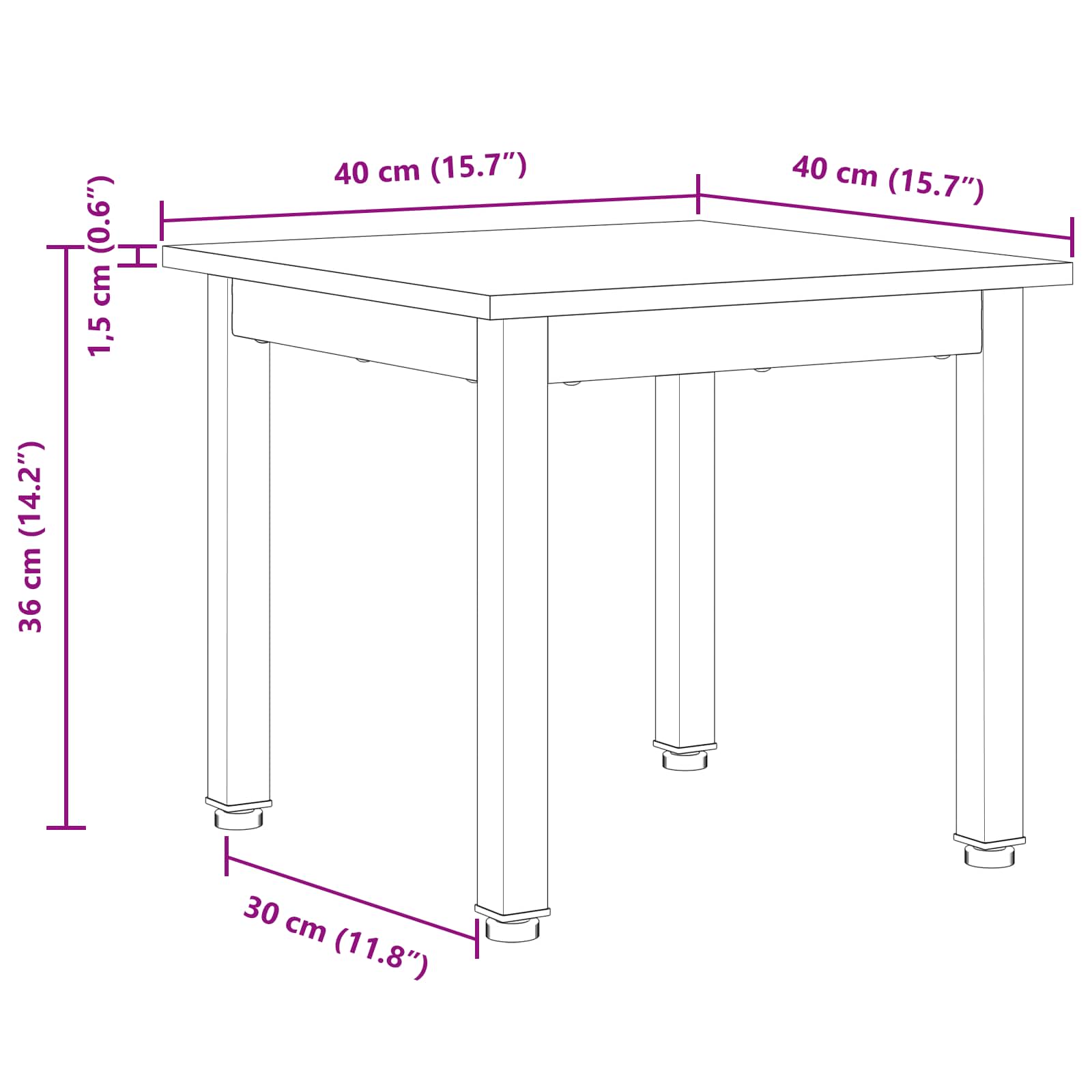 Masă de cafea Alb 40 x 40 x 36 cm Lemn de pin masiv GartenMobel Dekor