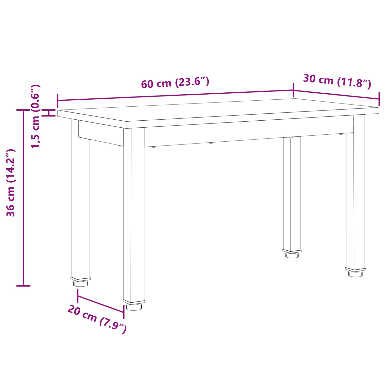 Masă de cafea Alb 60 x 30 x 36 cm Lemn de pin masiv GartenMobel Dekor