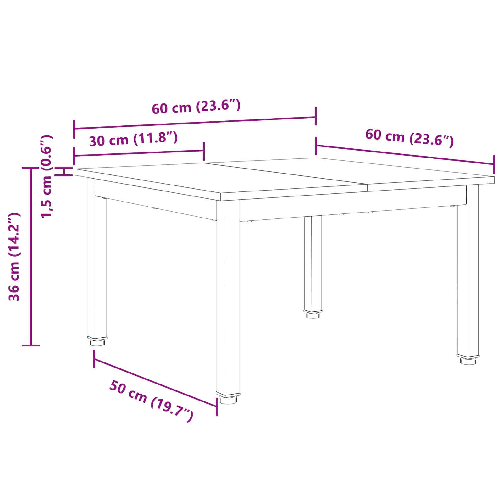 Masă de cafea Alb 60 x 60 x 36 cm Lemn de pin masiv GartenMobel Dekor