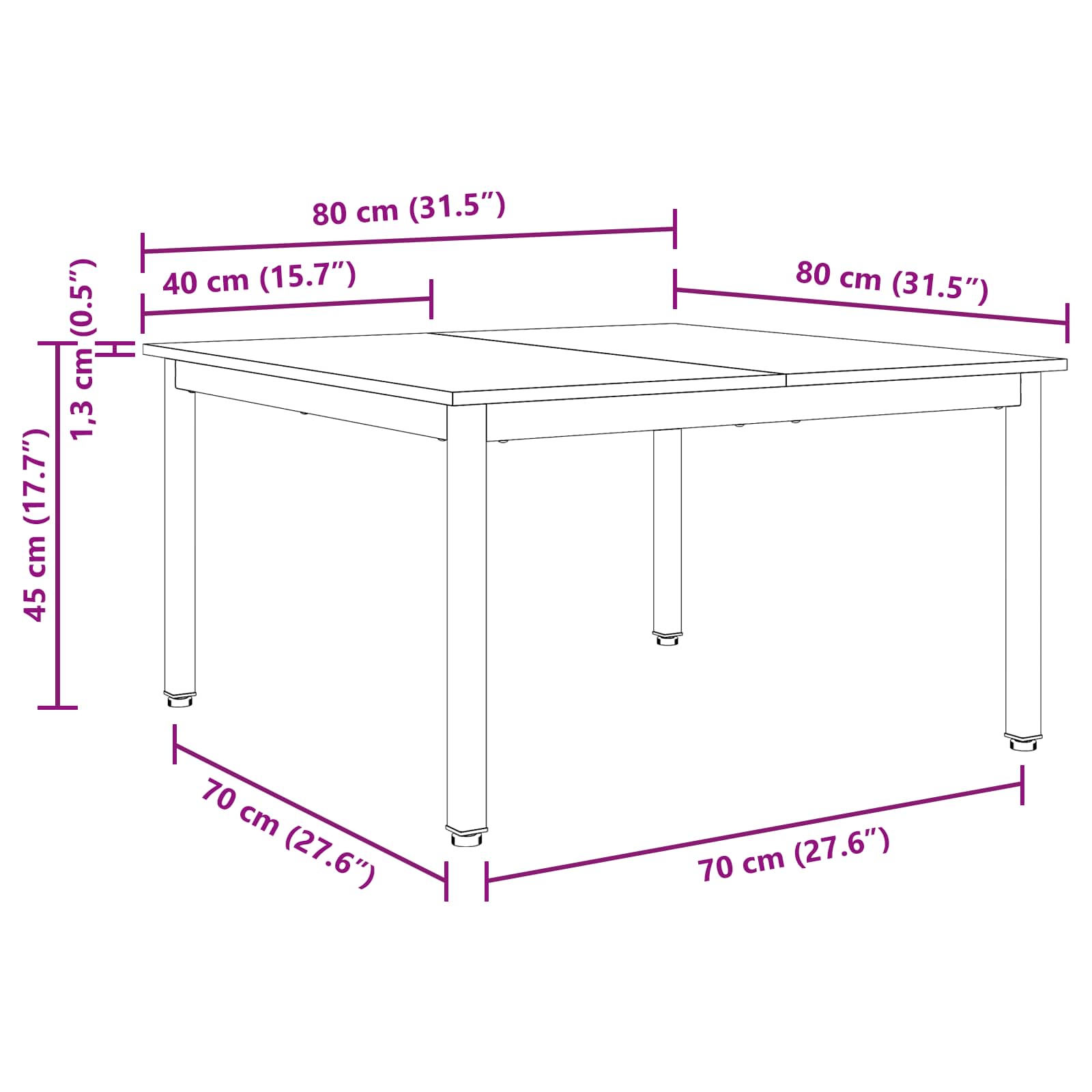 Masă de cafea Alb 80 x 80 x 45 cm Lemn de pin masiv GartenMobel Dekor