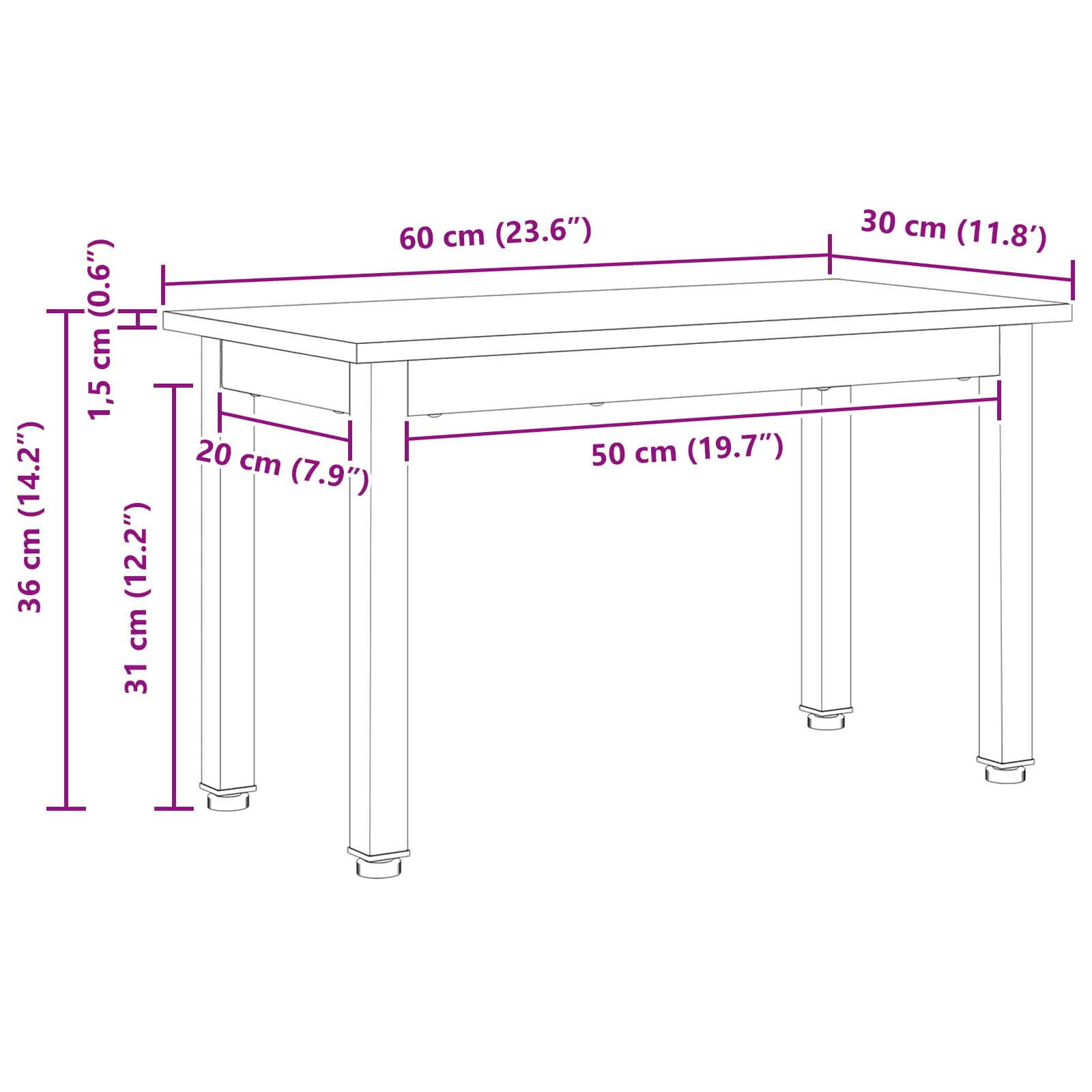 Masă de cafea natural 60 x 30 x 36 cm Lemn de pin masiv GartenMobel Dekor