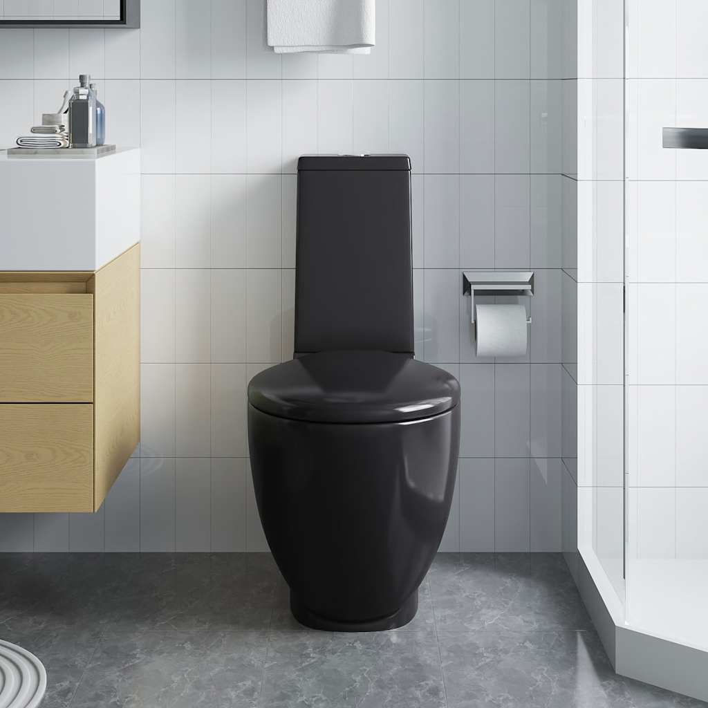 Vas WC toaletă de baie, negru, ceramică, rotund, flux inferior GartenMobel Dekor