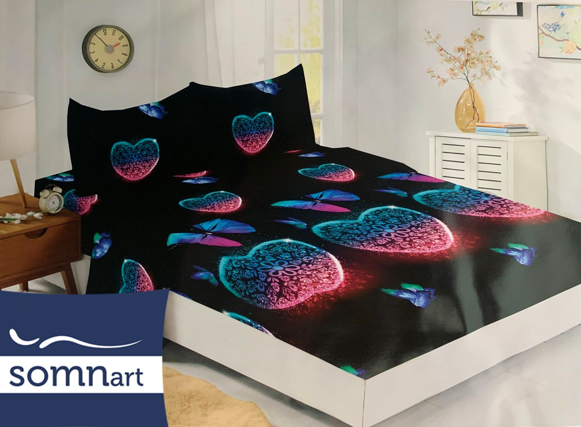 Husa de pat Finet + 2 fete de perna, pentru saltea de 160x200 cm, Papadii gri Relax KipRoom