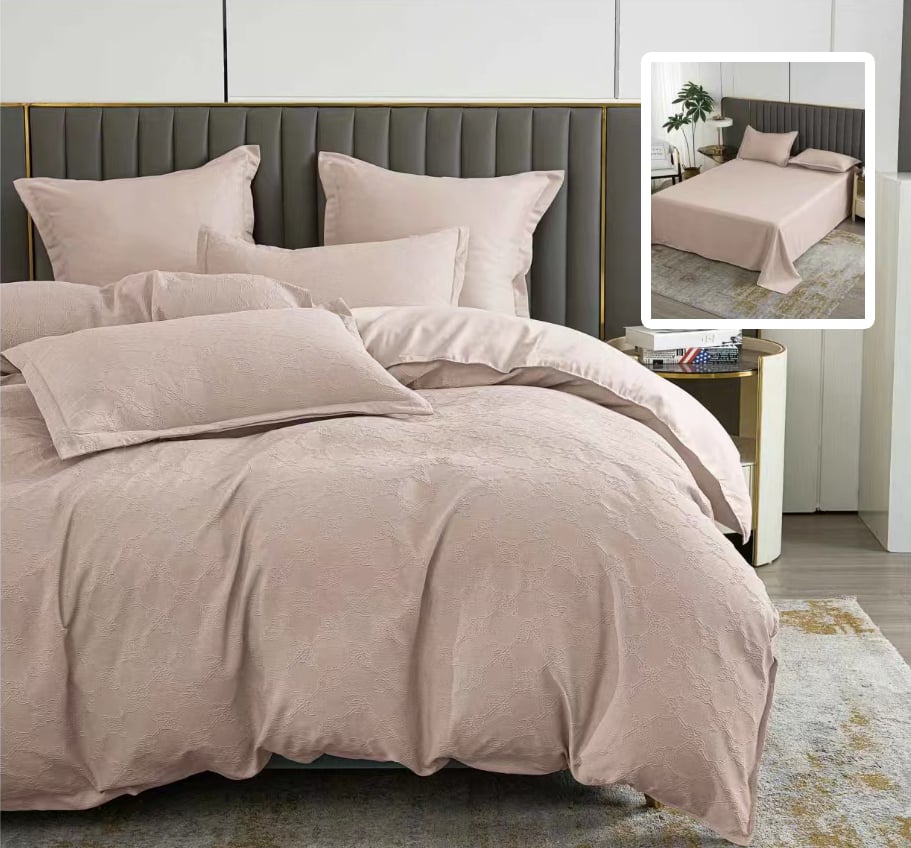 Lenjerie de pat 6 piese, Natur Uni Baroque, cearceaf pat clasic, cearceaf pilota 200x230, 2 fete perna 50x70, 2 fete perna 70x70, Cappuccino Relax KipRoom