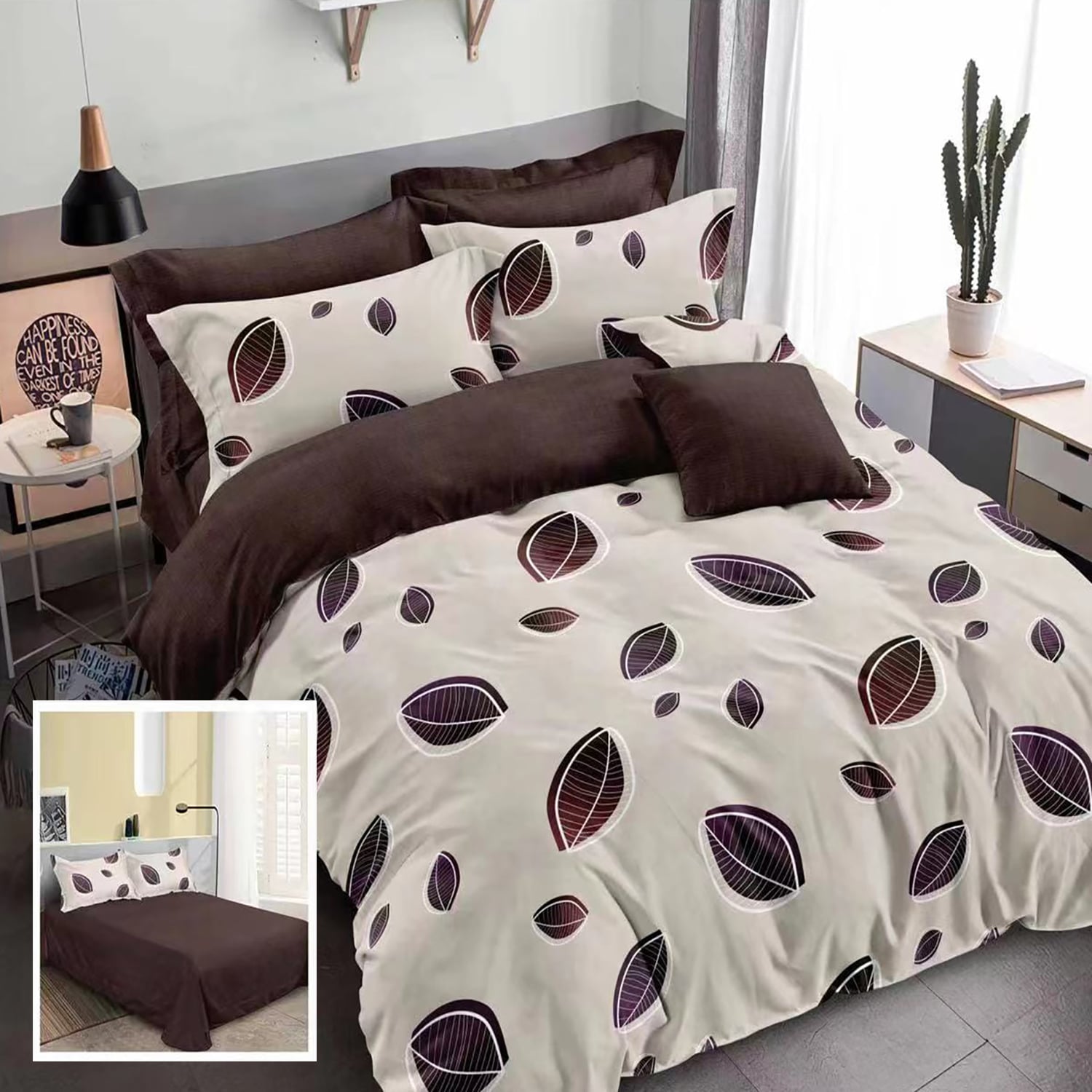 Lenjerie de pat finet 6 piese, cearceaf pat clasic, cearceaf pilota 200x230, 2 fete perna 50x70, 2 fete perna 70x70, Extra, Papadie verde Relax KipRoom