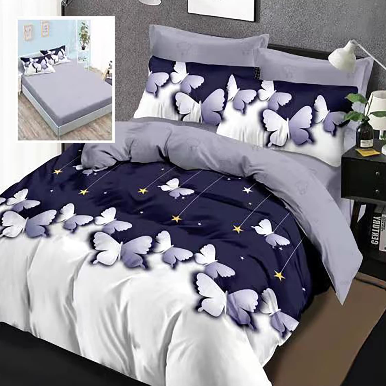 Lenjerie de pat finet 6 piese, cearceaf pat cu elastic, cearceaf pilota 200x230, 2 fete perna 50x70, 2 fete perna 70x70, Extra, Flori Crem Relax KipRoom